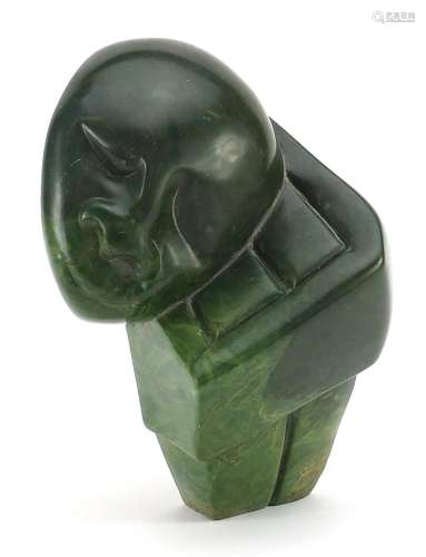 E Chiwaridzo, Zimbabwean carved green stone figural sculptur...