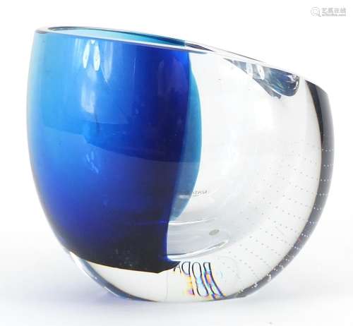 Goran Warff for Kosta Boda, Swedish blue and clear art glass...