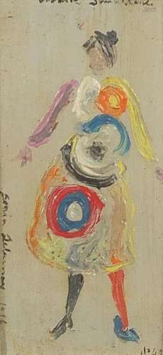 After Sonia Delaunay - Abstract composition, standing female...