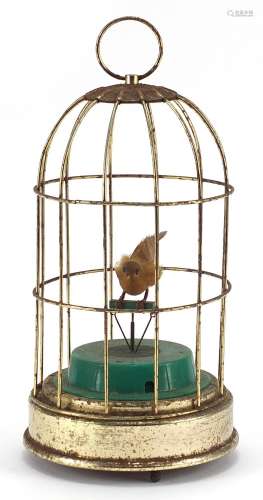 Vintage clockwork automaton musical birdcage, 21cm high