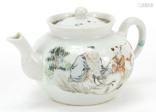 Chinese porcelain teapot hand painted in the famille rose pa...