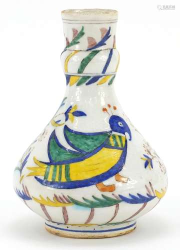 Turkish Kutahya pottery vase hand painted with birds and flo...