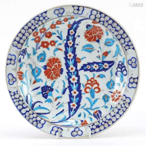 Turkish Iznik pottery plate hand painted with flowers, 31cm ...