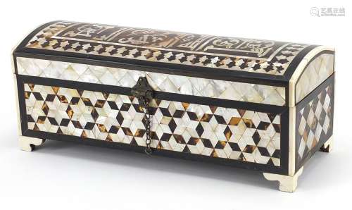 Turkish Islamic mother of pearl and tortoiseshell pen box, 1...