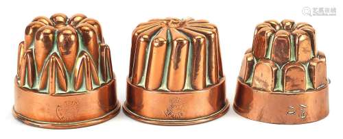Three 19th century copper jelly moulds including two by Trot...