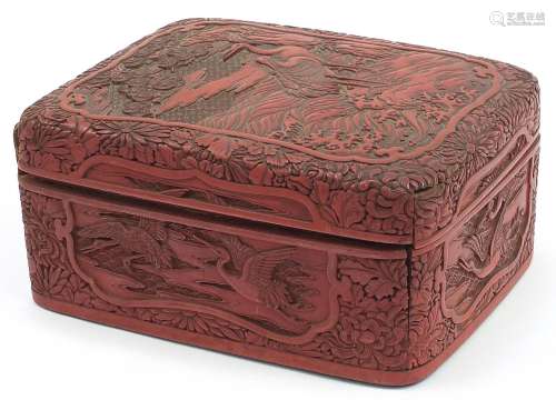 Large Chinese cinnabar lacquer box and cover carved with cra...
