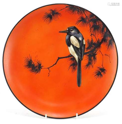 F Henri, Royal Doulton flambe charger hand painted with a ma...