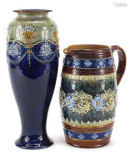 Doulton Lambeth stoneware jug and Royal Doulton stoneware va...