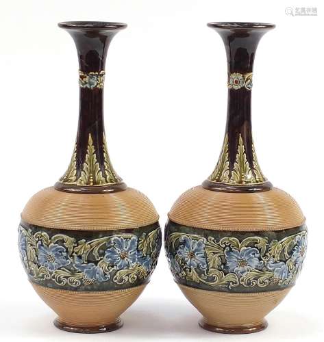 Large pair of Doulton Lambeth stoneware vases hand painted w...