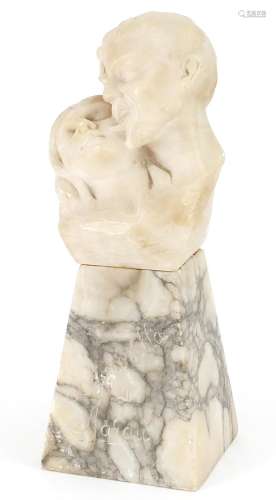 Art Deco marble and alabaster carving of two lovers, 22cm hi...