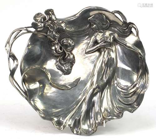 WMF, German Art Nouveau pewter handled tray embossed with a ...