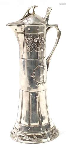 WMF, large German Art Nouveau silver plated jug embossed wit...