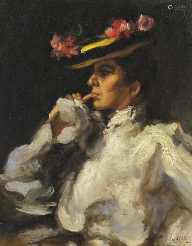 After Gaston La Touche, portrait of a female wearing a hat, ...