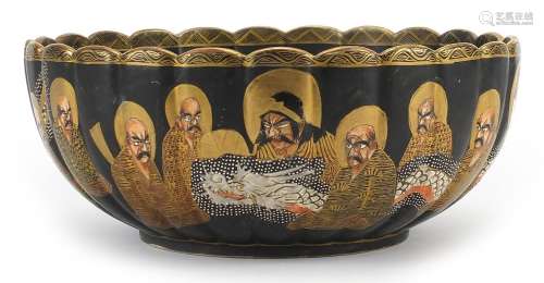 Japanese Satsuma pottery bowl hand painted with immortals, c...