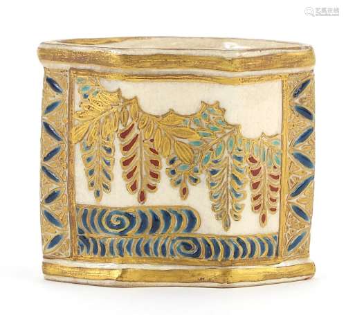 Miniature Japanese Satsuma pottery vase hand painted with fl...