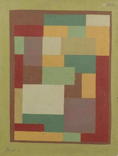 Abstract composition, geometric shapes, oil on canvas, mount...