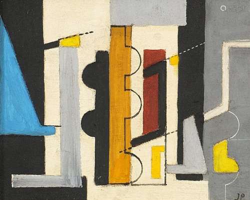 Abstract composition, geometric shapes, oil on canvas laid o...