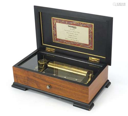 Thorens Swiss music box housed in an inlaid wooden case, 8cm...