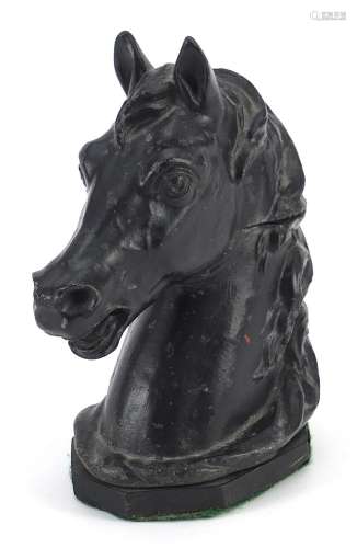 Painted spelter horse head design inkwell design with glass ...