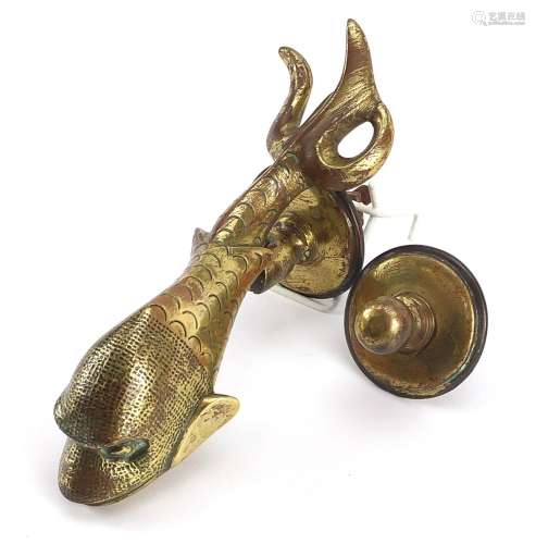 Regency gilt brass dolphin door knocker, 22cm high