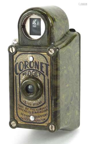 Vintage green marbleised Coronet Midget spy camera