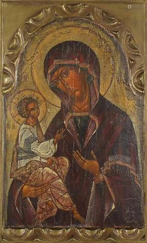Madonna and child, Orthodox religious icon, oil, mounted and...