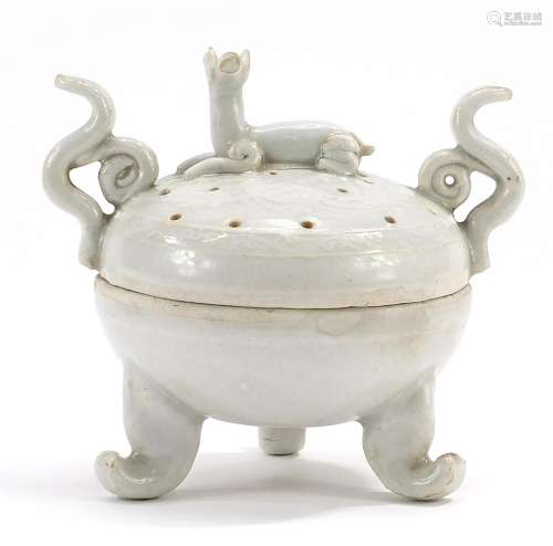 Chinese porcelain tripod censer and cover with twin handles ...