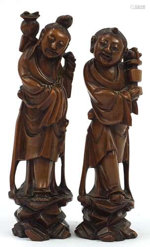 Pair of Chinese carved root wood carvings, the largest 29cm ...