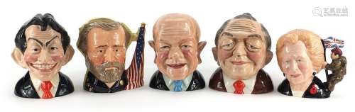 Five political character Toby jugs, Royal Doulton and Bairst...