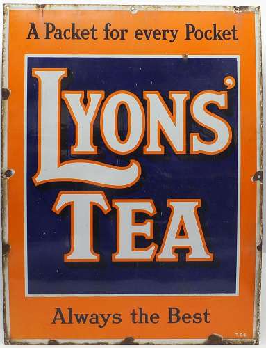 Vintage Lyons Tea enamel advertising sign, 102cm x 76cm