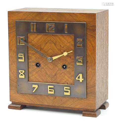 Art Deco oak mantle clock with quarter veneered walnut face ...