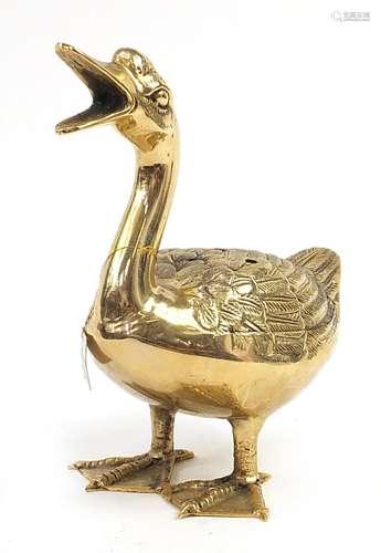 Fondica, French brass sculpture of a duck, 27cm high