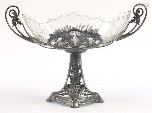 Manner of WMF, German Art Nouveau pewter centrepiece with cu...