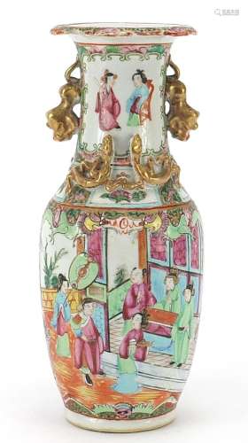 Chinese Canton porcelain vase with twin handles hand painted...
