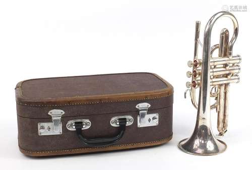 Silver plated Lark M4045 Cornet with protective case, 34cm i...