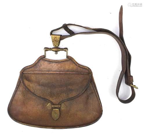 Vintage Hawkers brown leather bag with brass mounts and shou...