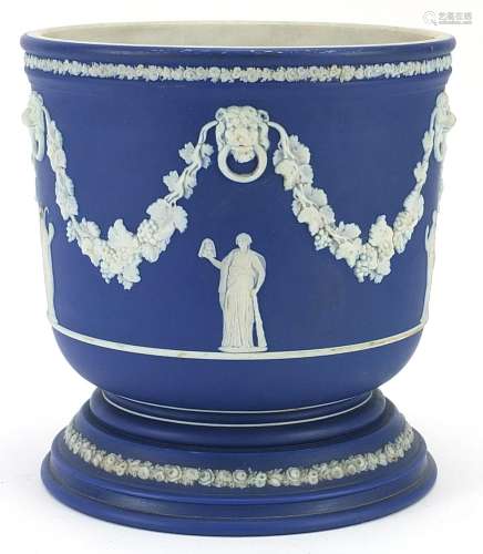 Wedgwood blue and white Jasperware jardiniere decorated in r...
