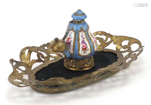 19th century Paris porcelain Aladdins oil lamp on a brass st...