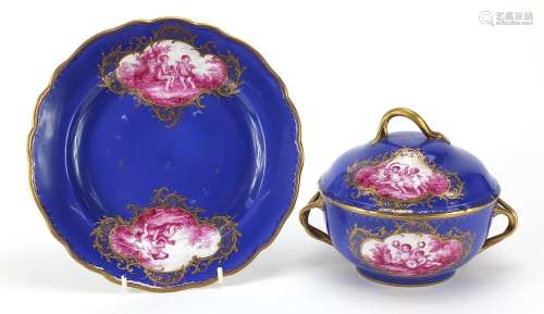 Dresden, German porcelain twin handled bowl and cover on sta...