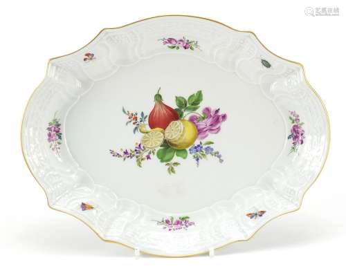 Meissen, German porcelain tray hand painted with fruit and f...