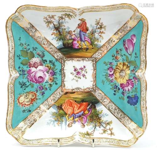 Dresden, German porcelain square platter hand painted with f...