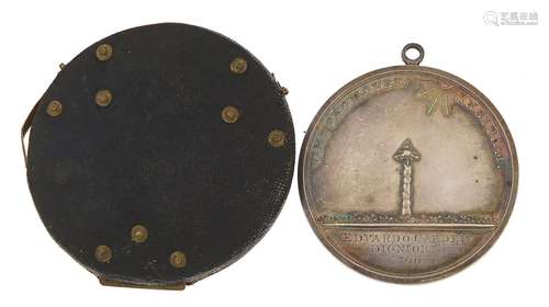 Georgian white metal medallion with shagreen case, the medal...