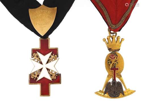 Two masonic silver gilt and enamel jewels including a Knight...