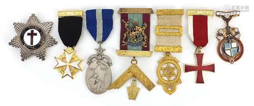 Masonic jewels and badges including silver and enamel and Kn...