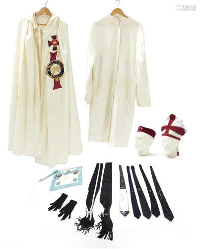 Masonic regalia including Templar Cross cloak, sashes and le...