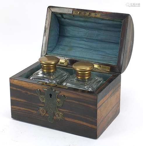 Victorian coromandel dome topped scent bottle box with brass...