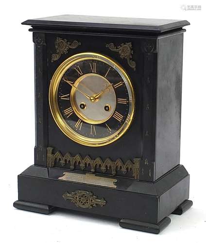 Victorian aesthetic black slate mantle clock with bronzed me...