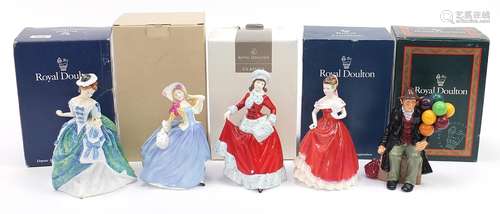 Five Royal Doulton figurines with boxes including Molly and ...