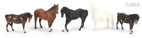 Five Beswick horses including Black Beauty, the largest 24.5...