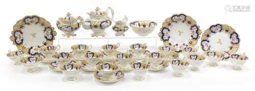 Victorian porcelain teaware hand painted and gilded with flo...